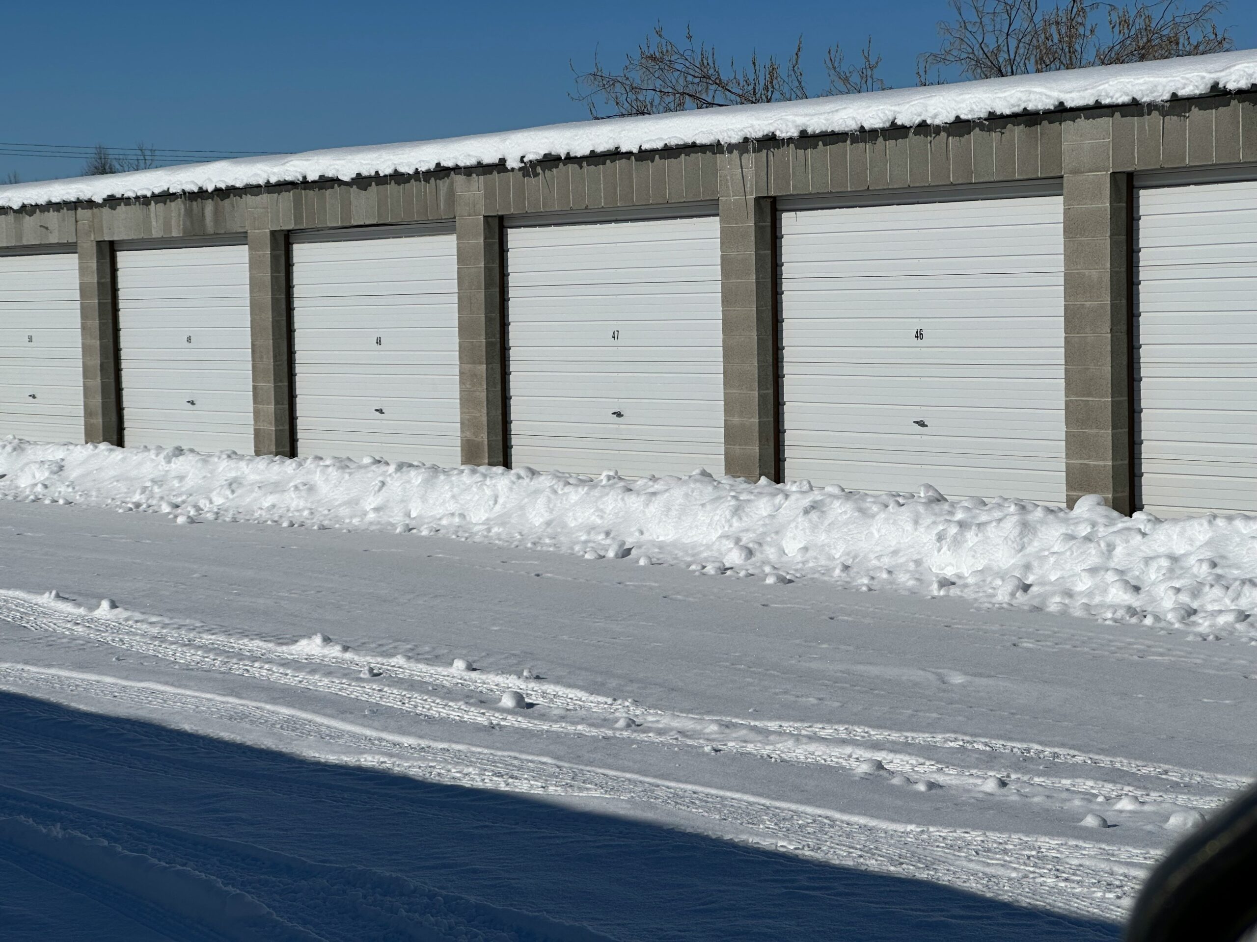 Storage unit on a stormy day. Gateway storage, Logan, Utah. Deluxe Property Management